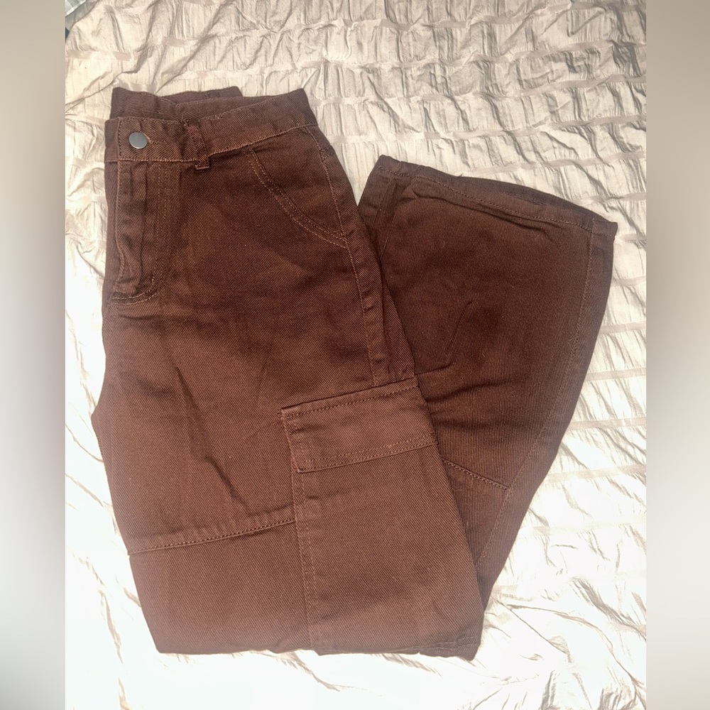Chocolate Dark Brown Cargo Jeans Straight Leg - size small or 4